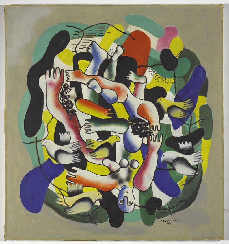Fernand Léger (French, 1881-1955). <em>Les Plongeurs Polychromes</em>, 1941-1942. Oil on canvas, 33 x 30 3/4 in. (83.8 x 78.1 cm). Brooklyn Museum, Gift of The Beatrice and Samuel A. Seaver Foundation, 2004.30.11. © artist or artist's estate (Photo: Brooklyn Museum, 2004.30.11_PS9.jpg)