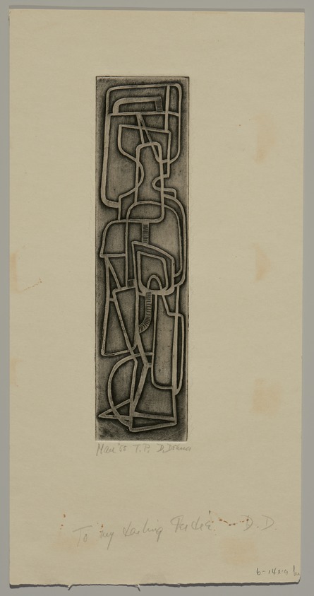 Dorothy Dehner (American, 1908–1994). <em>Man</em>, 1955. Relief print, Sheet: 12 1/4 x 6 1/2 in. (31.1 x 16.5 cm). Brooklyn Museum, Gift of the Dorothy Dehner Foundation, 2007.14.7. © artist or artist's estate (Photo: Brooklyn Museum, 2007.14.7_PS11.jpg)