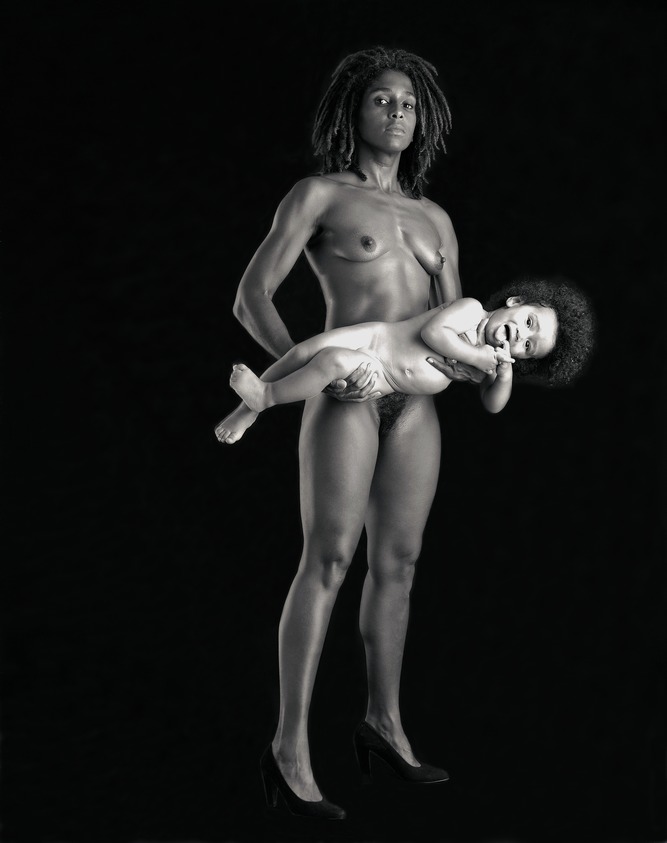 Renee Cox (Jamaican, born 1960). <em>Yo Mama</em>, 1993. Gelatin silver photograph, frame: 94 x 54 in. (238.8 x 137.2 cm). Brooklyn Museum, Gift of the Carol and Arthur Goldberg Collection, 2009.82.3. © artist or artist's estate (Photo: Image courtesy of the artist, 2009.82.3_theyomamablackfixed_BkMuseum.jpg)