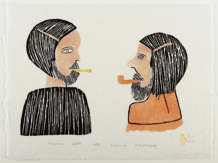Irene Avaalaaqiaq (Inuit, Canadian, born 1941). <em>Kabluna</em>, 1984. Stonecut and stencil on paper, 12 1/2 x 9 1/2 in. (31.8 x 24.1 cm). Brooklyn Museum, Gift of the Edward J. Guarino Collection in honor of Josephine Guarino, 2013.82.40. © artist or artist's estate (Photo: Brooklyn Museum Photograph, 2013.82.40_PS11.jpg)