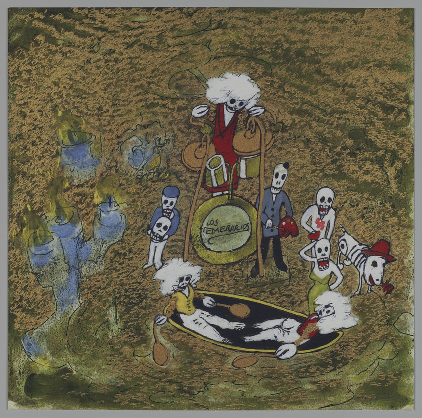 May Stevens (American, 1924–2019). <em>The Band Played On</em>, 2007. Digital print and hand lithography with gold dusting, 12 × 12 in. (30.5 × 30.5 cm). Brooklyn Museum, Gift of Susan Ball and Wendy Feuer, 2016.22.10. © artist or artist's estate (Photo: Brooklyn Museum, 2016.22.10_PS20.jpg)