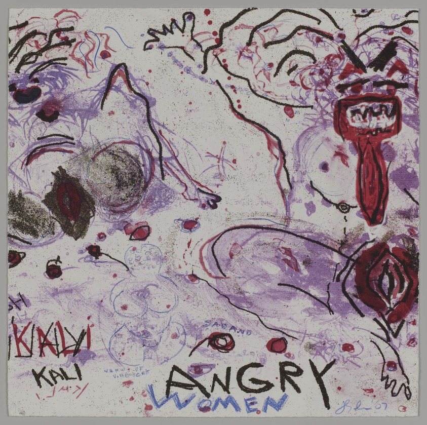 Joan Snyder (American, born 1940). <em>Angry Women</em>, 2007. Digital print and hand lithography with hand coloring, 12 × 12 in. (30.5 × 30.5 cm). Brooklyn Museum, Gift of Susan Ball and Wendy Feuer, 2016.22.8. © artist or artist's estate (Photo: Brooklyn Museum, 2016.22.8_PS20.jpg)