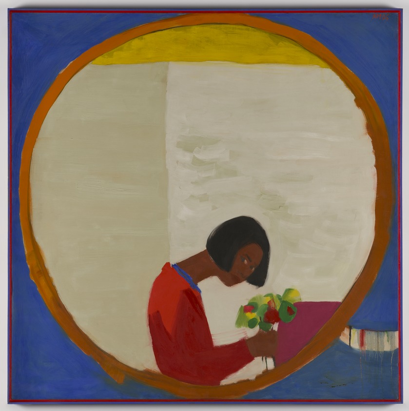 Emma Amos (American, 1937–2020). <em>Flower Sniffer</em>, 1966. Oil on canvas, 50 × 50 in. (127 × 127 cm). Brooklyn Museum, William K. Jacobs, Jr. Fund, 2017.35. © artist or artist's estate (Photo: Brooklyn Museum, 2017.35_PS22.jpg)