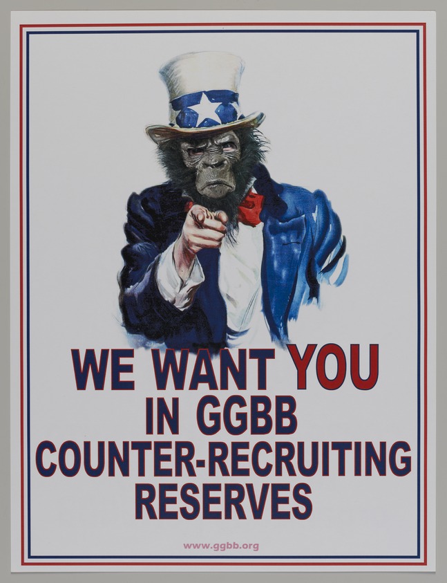 Guerrilla Girls BroadBand, Inc., (established United States, 2001). <em>We Want You in GGBB Counter-Recruiting Reserves</em>, 2008. Offset lithograph, 17 × 11 in. (43.2 × 27.9 cm). Brooklyn Museum, Gift of Guerrilla Girls BroadBand, Inc., 2018.6.1. © artist or artist's estate (Photo: Brooklyn Museum, 2018.6.1_PS20.jpg)