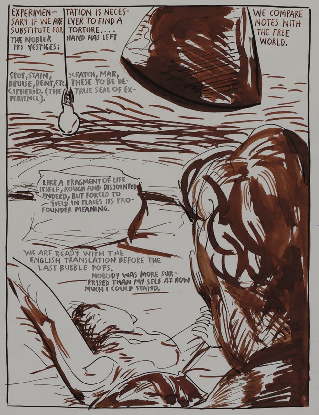 Raymond Pettibon (American, Tuscon, AZ, born 1957). <em>Untitled (EXPERIMENTATION...)</em>, 1989. Pen and ink on paper, 14 × 11 in. (35.6 × 27.9 cm). Brooklyn Museum, Gift of The Carol and Arthur Goldberg Collection, 2019.30.2. © artist or artist's estate (Photo: Brooklyn Museum, 2019.30.2_PS20.jpg)