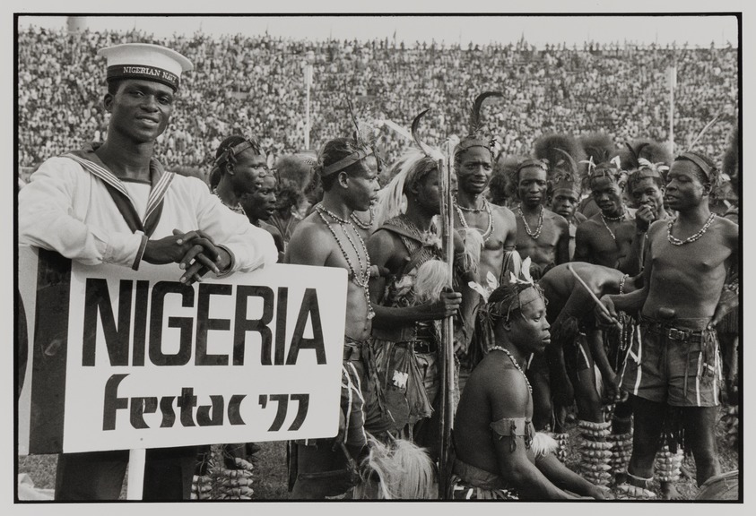 Marilyn Nance (American, born 1953). <em>Nigeria FESTAC 77</em>, 1977. Gelatin silver print, 8 × 10 in. (20.3 × 25.4 cm). Brooklyn Museum, Purchased with funds given by the Charina Endowment Fund, 2021.13.1. © artist or artist's estate (Photo: Brooklyn Museum, 2021.13.1_PS20.jpg)