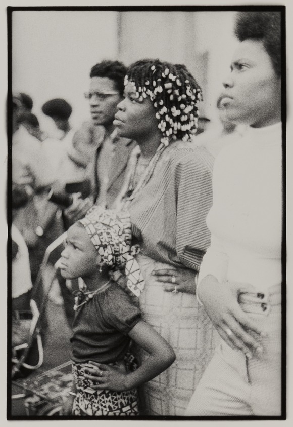 Marilyn Nance (American, born 1953). <em>Three Women, New York, NY</em>, ca. 1970s. Gelatin silver print, image (with black border): 9 × 6 1/8 in. (22.9 × 15.6 cm). Brooklyn Museum, Purchased with funds given by the Charina Endowment Fund, 2021.13.6. © artist or artist's estate (Photo: Brooklyn Museum, 2021.13.6_PS20.jpg)