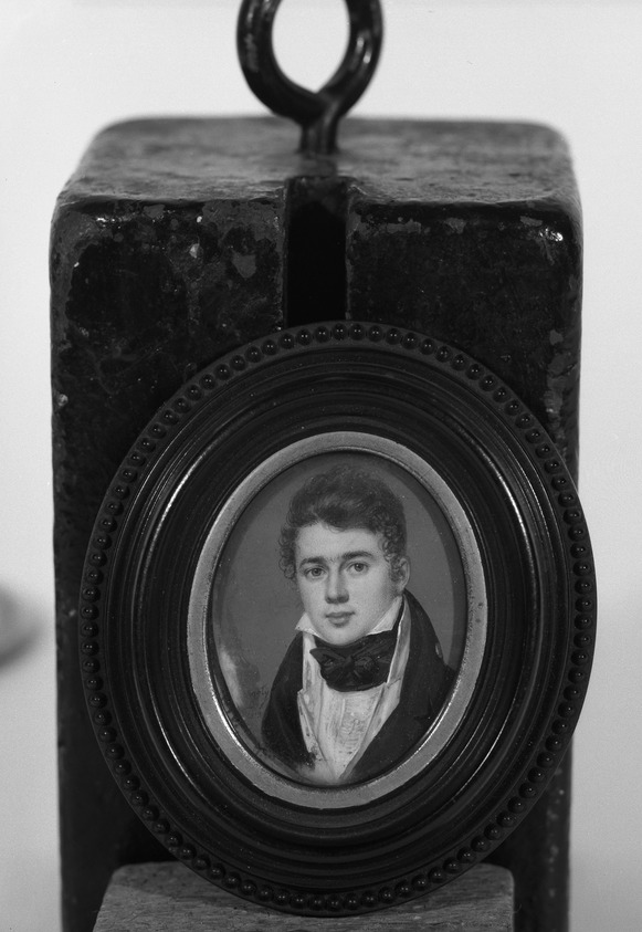 Dagoty. <em>Miniature of Captain Edward R. Shubrick</em>. Painting (miniature), 2 3/16 x 1 11/16 in.  (5.6 x 4.3 cm). Brooklyn Museum, Gift of Mrs. E. Barnier-Shaw, 27.29 (Photo: Brooklyn Museum, 27.29_framed_front_bw.jpg)