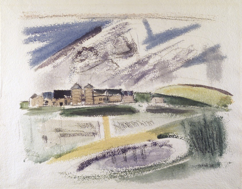 John Marin (American, 1870-1953). <em>Barn in the Berkshires</em>, 1925. Watercolor and black conté crayon on off-white, thick, rough textured wove paper, 14 11/16 x 18 1/2 in. (37.3 x 47 cm). Brooklyn Museum, Carll H. de Silver Fund, 28.15. © artist or artist's estate (Photo: Brooklyn Museum, 28.15_transp944.jpg)