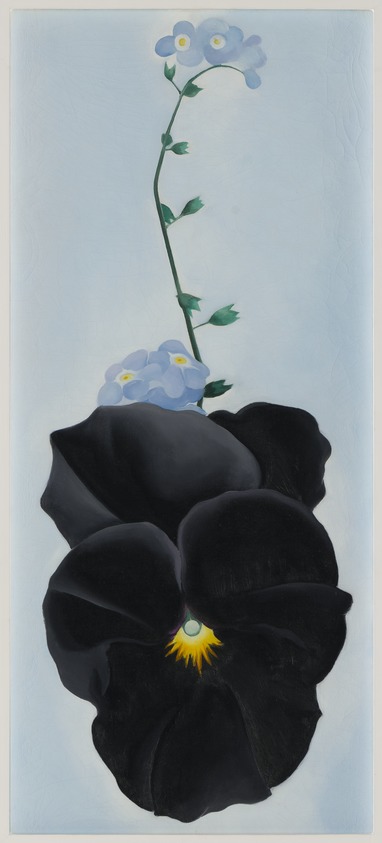 Georgia O'Keeffe (American, 1887-1986). <em>Black Pansy & Forget-Me-Nots (Pansy)</em>, 1926. Oil on canvas, frame: 32 3/4 x 18 x 1 3/4 in. (83.2 x 45.7 x 4.4 cm). Brooklyn Museum, Gift of Mrs. Alfred S. Rossin, 28.521. © artist or artist's estate (Photo: Brooklyn Museum, 28.521_PS20.jpg)