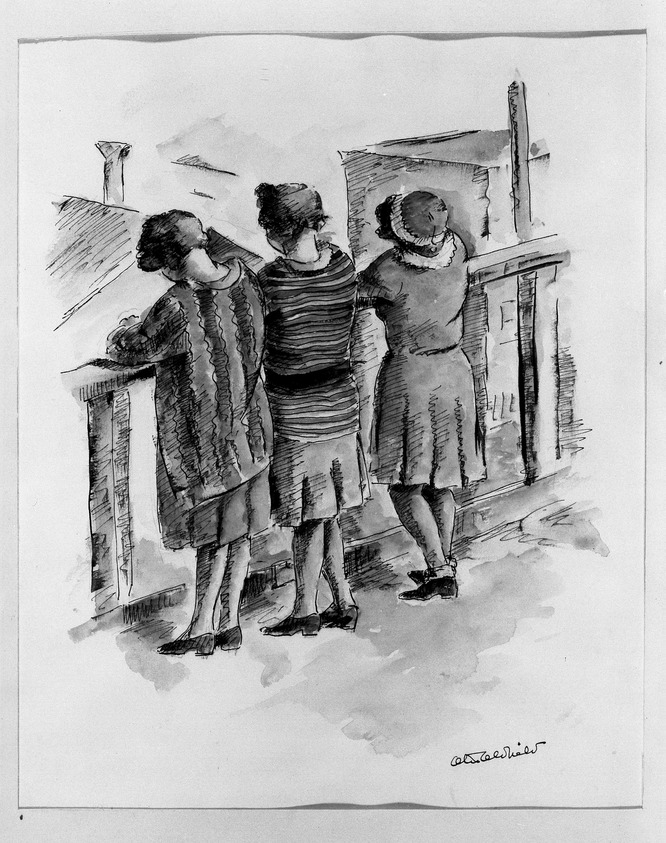 Otis Oldfield (American, 1890–1969). <em>Telegraph Hill Flappers</em>. Watercolor Brooklyn Museum, Museum Collection Fund, 29.1393. © artist or artist's estate (Photo: Brooklyn Museum, 29.1393_acetate_bw.jpg)