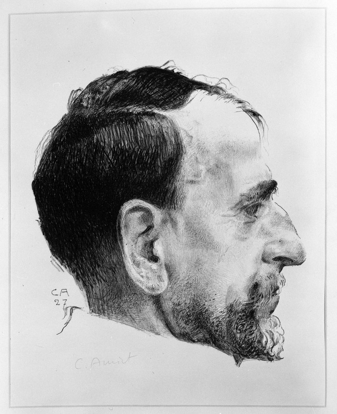Cuno Amiet (Swiss, 1868-1961). <em>Portrait of Ernest Kreidolf in Profile (Bildnis Ernest Kreidolf im Profil)</em>, 1927. Lithograph on paper
, Image: 10 5/8 x 9 1/16 in. (27 x 23 cm). Brooklyn Museum, Anonymous gift, 35.1969. © artist or artist's estate (Photo: Brooklyn Museum, 35.1969_bw_IMLS.jpg)