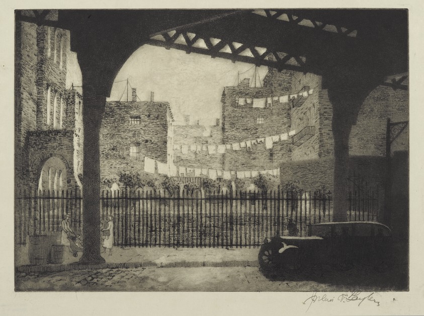 Julius F. Gayler (American, 1872-1948). <em>First Jewish Cemetery. New York City. 1935</em>, 1935. Soft ground and aquatint on Japan paper, sheet: 13 5/16 × 17 1/4 in. (33.8 × 43.8 cm). Brooklyn Museum, Gift of the artist, 35.2254. © artist or artist's estate (Photo: Brooklyn Museum, 35.2254_PS2.jpg)