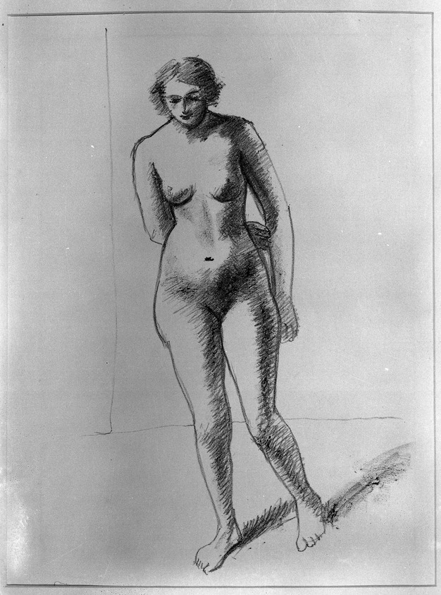 André Derain (Chatou, France, 1880–1954, Garches, France). <em>Nu, bras gauche replié derrière le dos</em>. Lithograph on wove Arches paper, 17 13/16 x 14 9/16 in. (45.3 x 37 cm). Brooklyn Museum, A. Augustus Healy Fund, 36.54. © artist or artist's estate (Photo: Brooklyn Museum, 36.54_acetate_bw.jpg)