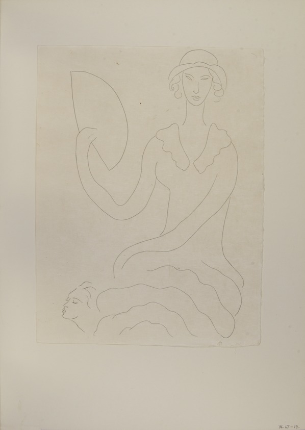 Henri Matisse (Le Cateau-Cambrésis, France, 1869 – 1954, Nice, France). <em>[Untitled] (Illustration for the Poem "Eventail de Mme. Mallarmé")</em>, 1932. Etching on wove paper, Sheet: 13 1/8 x 9 7/8 in. (33.3 x 25.1 cm). Brooklyn Museum, Carll H. de Silver Fund, 36.67.19. © artist or artist's estate (Photo: , 36.67.19_view01_PS12.jpg)