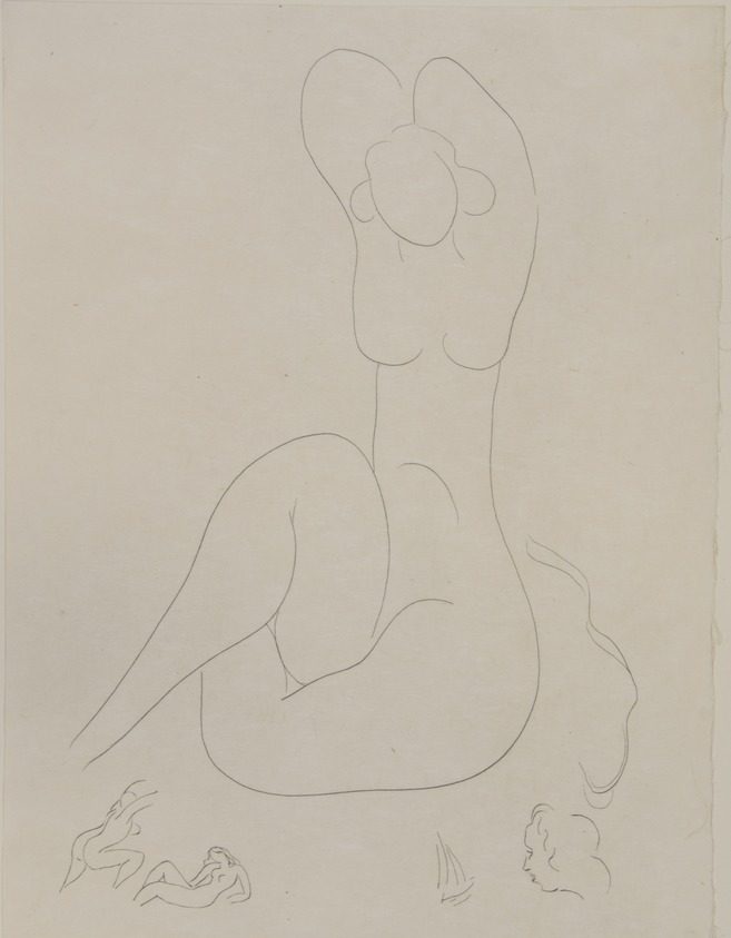 Henri Matisse (Le Cateau-Cambrésis, France, 1869 – 1954, Nice, France). <em>[Untitled] (Illustration for the Poem "Hommage")</em>, 1932. Etching on wove paper, Sheet: 13 x 9 7/8 in. (33 x 25.1 cm). Brooklyn Museum, Carll H. de Silver Fund, 36.67.27. © artist or artist's estate (Photo: , 36.67.27_view01_PS12.jpg)