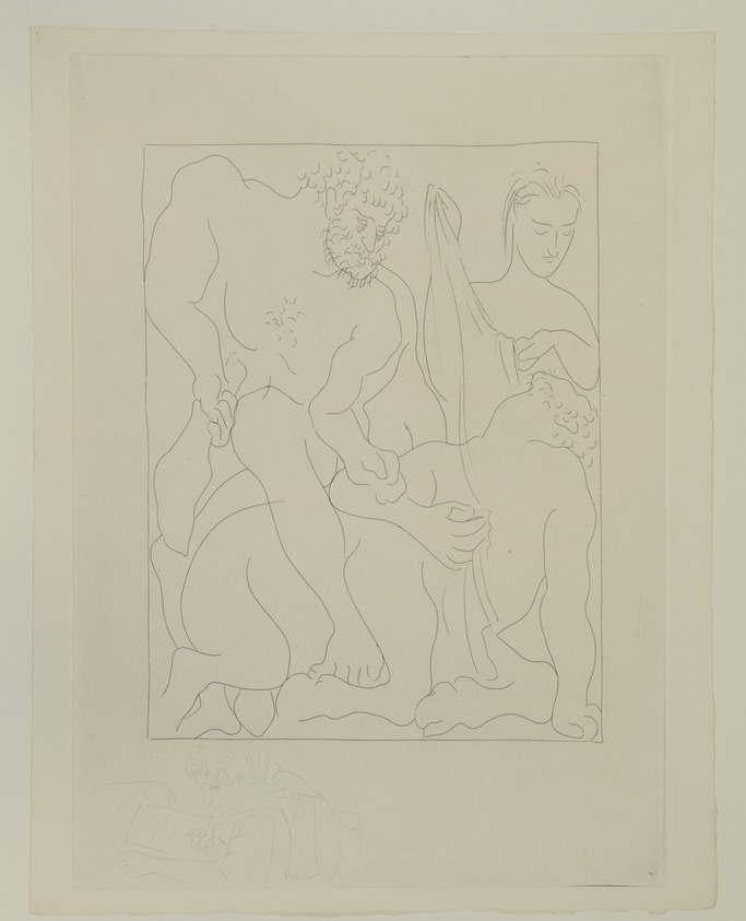 Pablo Picasso (Spanish, 1881–1973). <em>Hercule tue Le Centaure Nessus</em>, 1931. Etching on Japan paper, laid down on mat board with tape at left edge, Sheet: 13 x 10 1/8 in. (33 x 25.7 cm). Brooklyn Museum, By exchange, 36.915.18. © artist or artist's estate (Photo: , 36.915.18_view01_PS12.jpg)