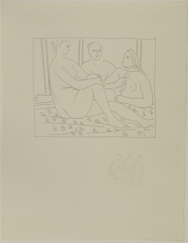 Pablo Picasso (Spanish, 1881–1973). <em>Trois femmes nues</em>, 1931. Etching on Japan paper, laid down on mat board with tape at left edge, Sheet: 13 x 9 7/8 in. (33 x 25.1 cm). Brooklyn Museum, By exchange, 36.915.7. © artist or artist's estate (Photo: , 36.915.7_view01_PS12.jpg)