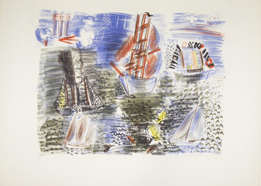 Raoul Dufy (French, 1877–1953). <em>Régates</em>, n.d. Lithograph printed in colors on wove paper, 14 3/16 x 18 5/16 in. (36 x 46.5 cm). Brooklyn Museum, By exchange, 37.11. © artist or artist's estate (Photo: Brooklyn Museum, 37.11_view1_PS12.jpg)