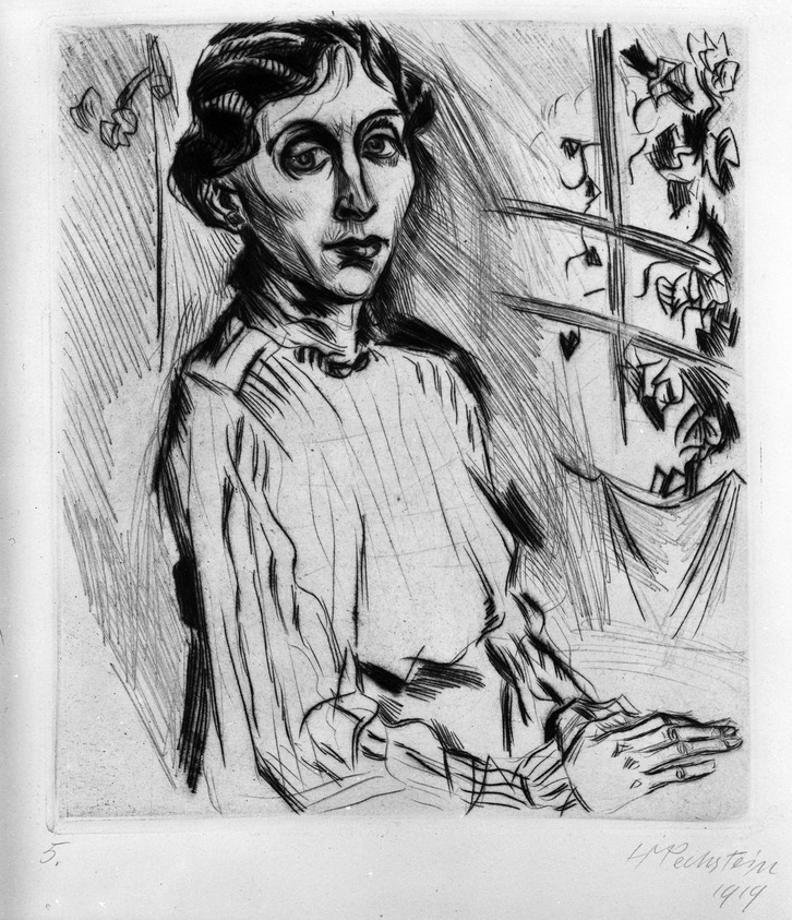 Max Pechstein (Zwickau, Germany, 1881–1955, Berlin, Germany (former West Berlin)). <em>Portrait of Frau Ibach (Bildnis Frau Ibach)</em>, 1919. Drypoint on heavy wove paper, Image (Plate): 9 1/16 x 7 15/16 in. (23 x 20.2 cm). Brooklyn Museum, By exchange, 38.202. © artist or artist's estate (Photo: Brooklyn Museum, 38.202_bw_IMLS.jpg)