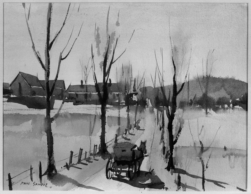 Paul Starrett Sample (American, 1896-1974). <em>Road to Berlin Corners</em>, before 1938. Watercolor on paperboard, 11 7/16 x 15 1/4 in. (29 x 38.7 cm) (irregular). Brooklyn Museum, Gift of Friends of Southern Vermont Artists, Inc., 38.240. © artist or artist's estate (Photo: Brooklyn Museum, 38.240_acetate_bw.jpg)