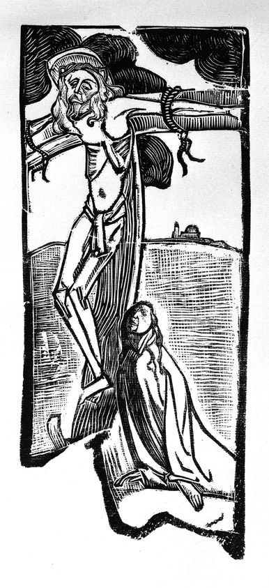 Émile Bernard (French, 1868-1941). <em>Crucifixion</em>, 1894. Woodcut on laid paper, 13 3/4 x 5 13/16 in. (35 x 14.7 cm). Brooklyn Museum, Charles Stewart Smith Memorial Fund, 38.375. © artist or artist's estate (Photo: Brooklyn Museum, 38.375_bw.jpg)