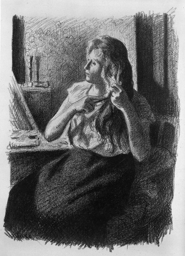 Maximilien Luce (French, 1858-1941). <em>Femme se Coiffant</em>, 1894. Lithograph on laid paper, 4 3/4 x 4 1/8 in. (12 x 10.5 cm). Brooklyn Museum, Charles Stewart Smith Memorial Fund, 38.391. © artist or artist's estate (Photo: Brooklyn Museum, 38.391_bw.jpg)