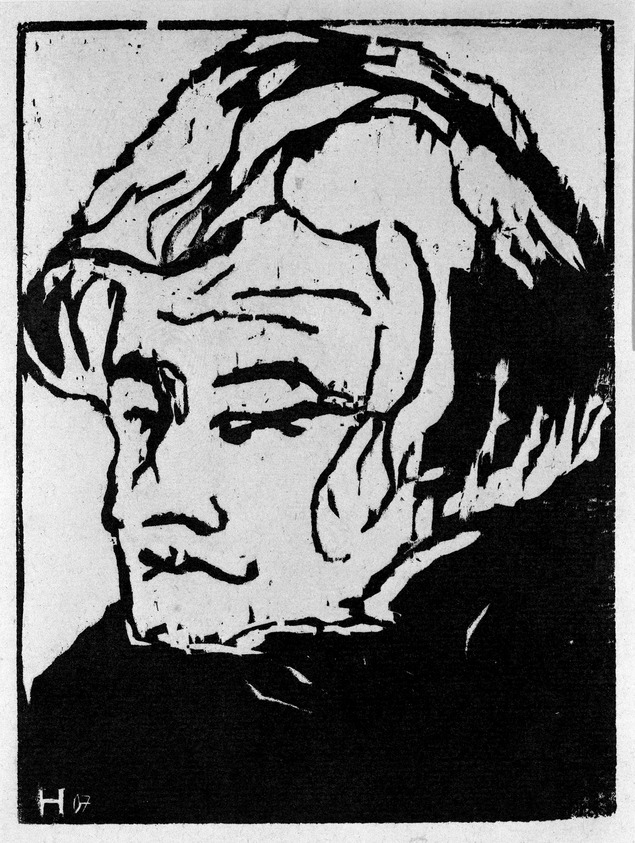 Erich Heckel (German, 1883-1970). <em>Head of a Violinist (Kopf des Geigers)</em>, 1907. Woodcut on heavy wove paper, Image: 7 7/8 x 6 in. (20 x 15.2 cm). Brooklyn Museum, By exchange, 38.798. © artist or artist's estate (Photo: Brooklyn Museum, 38.798_bw_IMLS.jpg)