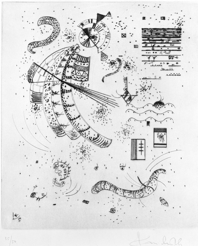 Vasily Kandinsky (Moscow, Russia, 1866 - 1944, Neuilly-sur-Seine, France). <em>Etching for 24 Essais de Jakovski</em>, 1934. Drypoint on wove paper, Image (Plate): 9 x 7 3/4 in. (22.9 x 19.7 cm). Brooklyn Museum, Brooklyn Museum Collection, 39.662.11. © artist or artist's estate (Photo: Brooklyn Museum, 39.662.11_bw_IMLS.jpg)