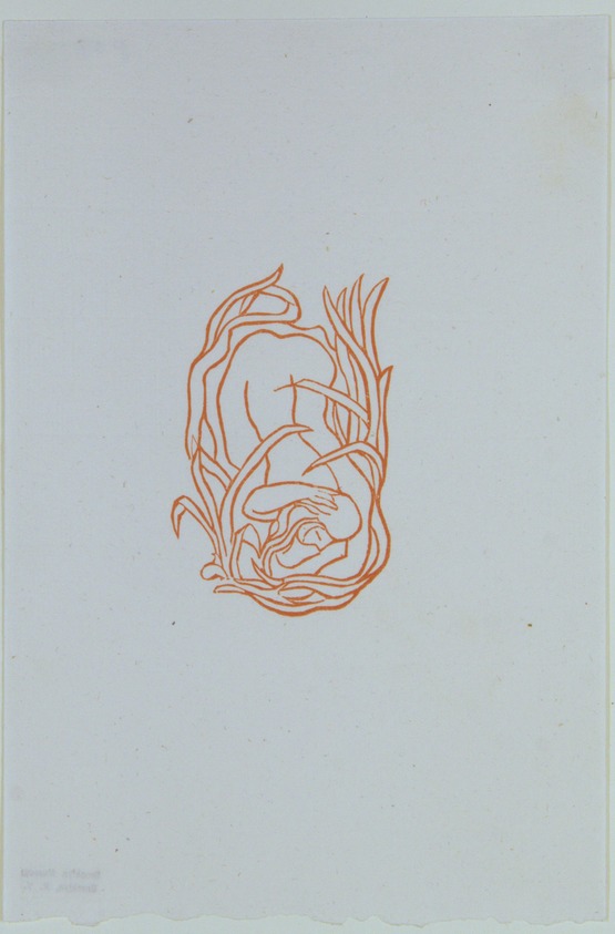Aristide Maillol (French, 1861-1944). <em>[Untitled] (Chloe Bathing)</em>, 1937. Woodcut on handmade laid paper, Sheet: 7 5/8 x 5 1/8 in. (19.4 x 13 cm). Brooklyn Museum, Charles Stewart Smith Memorial Fund, 42.10.15. © artist or artist's estate (Photo: , 42.10.15_view01_PS12.jpg)