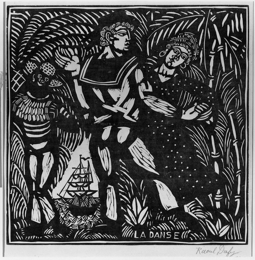 Raoul Dufy (French, 1877-1953). <em>The Dance (La danse)</em>. Woodcut on loose China paper, 12 3/8 x 12 1/2 in. (31.4 x 31.8 cm). Brooklyn Museum, Henry L. Batterman Fund, 42.420. © artist or artist's estate (Photo: Brooklyn Museum, 42.420_acetate_bw.jpg)