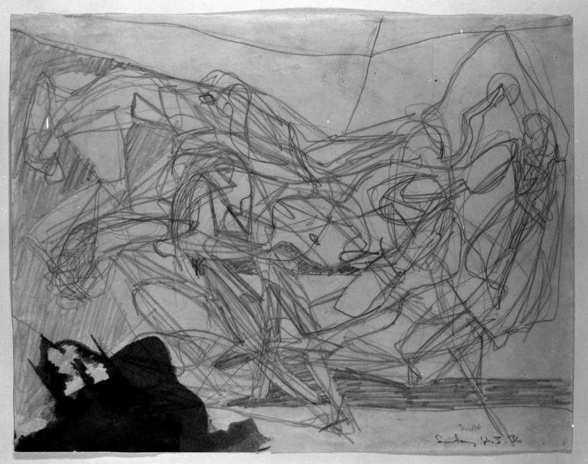 Stanley William Hayter (British, 1901-1988). <em>Combat</em>, 1936. Graphite on wove paper, approx.: 8 7/16 x 11 in. (21.5 x 28 cm). Brooklyn Museum, By exchange, 43.238.2. © artist or artist's estate (Photo: Brooklyn Museum, 43.238.2_bw.jpg)
