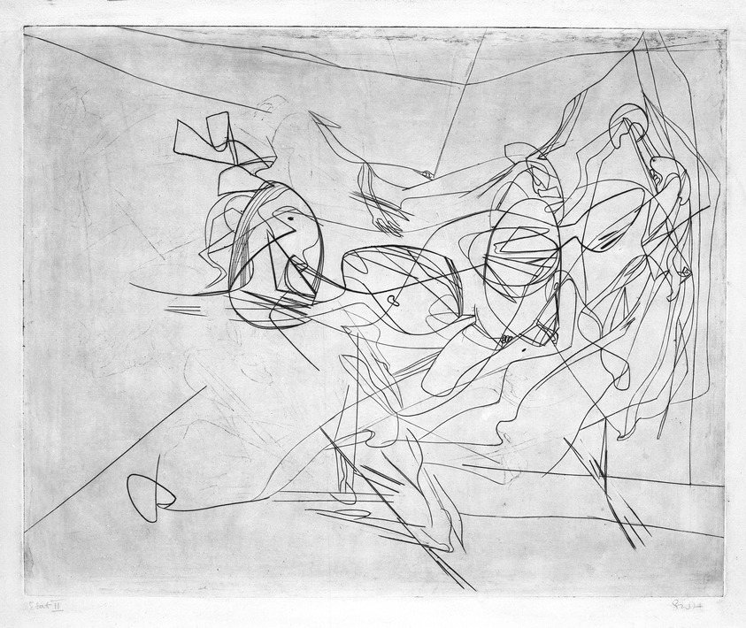 Stanley William Hayter (British, 1901–1988). <em>Combat, Second State</em>, 1936. Engraving, Other (Plate): 15 3/4 x 19 3/8in. (40 x 49.2cm). Brooklyn Museum, By exchange, 43.238.5. © artist or artist's estate (Photo: Brooklyn Museum, 43.238.5_bw.jpg)