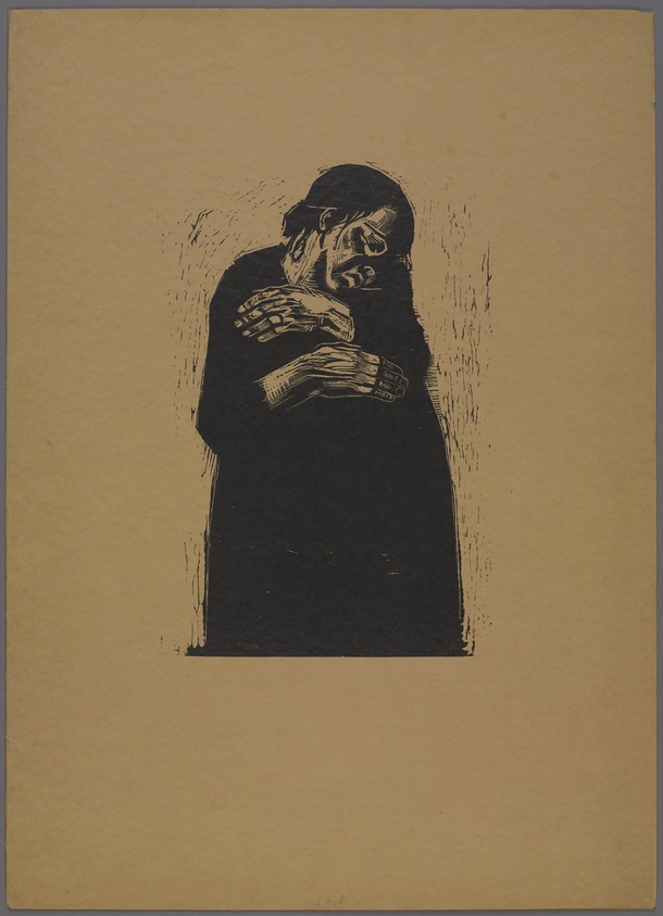 Käthe Kollwitz (German, 1867-1945). <em>Portfolio cover for "Krieg" series</em>. Woodcut on Japan paper Brooklyn Museum, Carll H. de Silver Fund, 44.201.8. © artist or artist's estate (Photo: , 44.201.8_PS9.jpg)