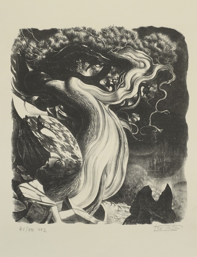 Leo Katz (American, 1887-1992). <em>Tree in Glacier Park</em>, 1932. Lithograph on wove paper, Image: 11 5/8 x 10 3/8 in. (29.5 x 26.4 cm). Brooklyn Museum, Anonymous gift, 44.44.1. © artist or artist's estate (Photo: Brooklyn Museum, 44.44.1_PS4.jpg)
