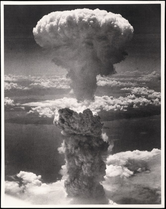 American. <em>Nagasaki, Japan, under Atomic Bomb Attack</em>, August 9, 1945. Vintage gelatin silver print, 10 x 13 1/2 in.  (25.4 x 34.3 cm). Brooklyn Museum, Gift of the Army Air Forces, 46.17. © artist or artist's estate (Photo: Brooklyn Museum, 46.17_SL1.jpg)