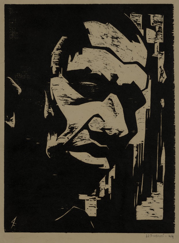 Antonio Frasconi (American, born Argentina, 1919–2013). <em>Negro Head</em>, 1944. Woodcut on wove paper, Image: 13 3/16 x 9 15/16 in. (33.5 x 25.2 cm). Brooklyn Museum, A. Augustus Healy Fund, 46.65.2. © artist or artist's estate (Photo: Brooklyn Museum, 46.65.2_PS20.jpg)