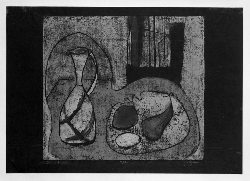 Anne Ryan (American, 1889-1954). <em>In a Room</em>, 1947. Woodcut on paper, 14 x 15 9/16 in. (35.6 x 39.5 cm). Brooklyn Museum, Dick S. Ramsay Fund, 48.49. © artist or artist's estate (Photo: Brooklyn Museum, 48.49_bw.jpg)