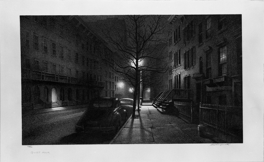 Stow Wengenroth (American, 1906–1978). <em>Quiet Hour</em>, 1947. Lithograph on paper, 10 1/4 x 15 3/8 in. (26 x 39.1 cm). Brooklyn Museum, Frederick Loeser Fund, 48.99.14. © artist or artist's estate (Photo: Brooklyn Museum, 48.99.14_bw.jpg)