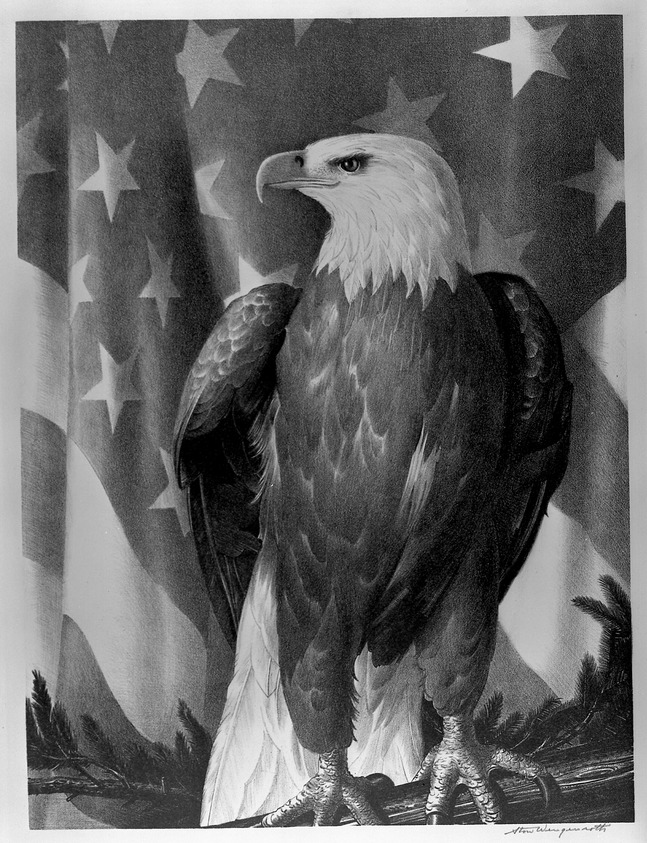 Stow Wengenroth (American, 1906-1978). <em>Bird of Freedom</em>, 1942. Lithograph on wove paper, 15 13/16 x 11 7/8 in. (40.1 x 30.2 cm). Brooklyn Museum, Frederick Loeser Fund, 48.99.2. © artist or artist's estate (Photo: Brooklyn Museum, 48.99.2_acetate_bw.jpg)