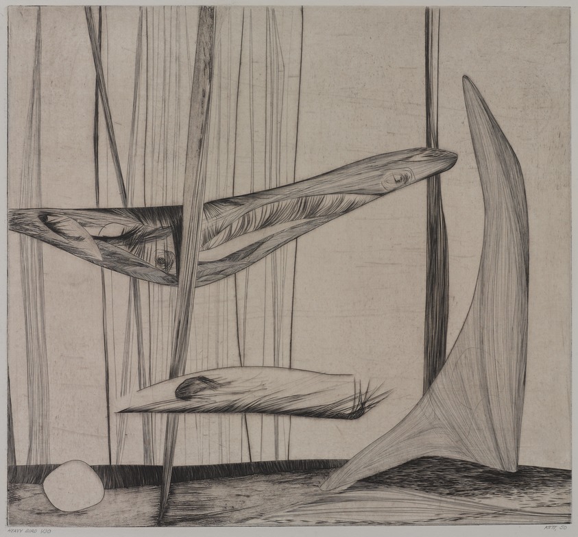 Marjean Kettunen (American, born 1926). <em>Heavy Bird</em>, 1950. Engraving, 17 7/8 x 19 3/8 in. (45.4 x 49.2 cm). Brooklyn Museum, Dick S. Ramsay Fund, 50.25. © artist or artist's estate (Photo: Brooklyn Museum, 50.25_PS4.jpg)