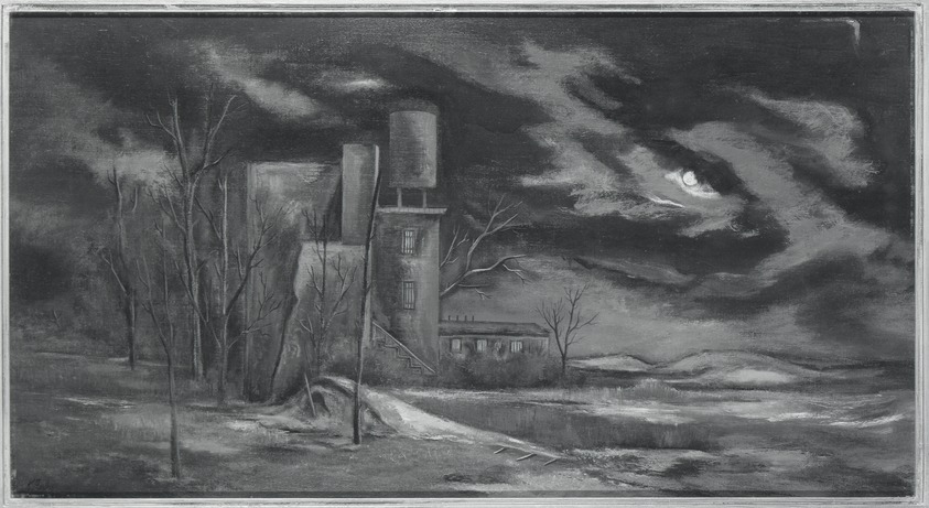 Karl Fortess (American, 1907-1993). <em>Pattern for Night</em>. Oil on canvas, frame: 28 x 46 in. (71.1 x 116.8 cm). Brooklyn Museum, Gift of Edward Richman in memory of his father Emil Richman, 50.36. © artist or artist's estate (Photo: Brooklyn Museum, 50.36_bw.jpg)