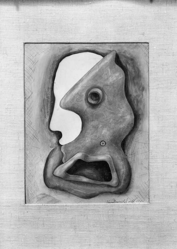 Knud Merrild (American, 1894-1954). <em>Mask Counter Profile</em>, 1935. "Gesso-wax" watercolor Brooklyn Museum, Gift of Mr. and Mrs. Walter C. Arensberg, 51.192. © artist or artist's estate (Photo: Brooklyn Museum, 51.192_acetate_bw.jpg)