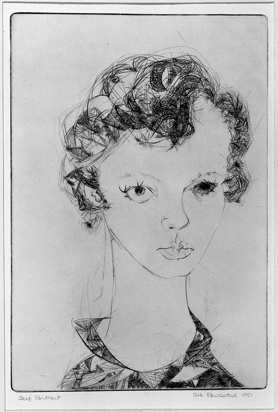 Sue Rovelstad (American, 1929-2013). <em>Self-Portrait</em>, 1951. Engraving, sheet: 19 13/16 x 14 5/16 in. (50.3 x 36.4 cm). Brooklyn Museum, Dick S. Ramsay Fund, 52.26. © artist or artist's estate (Photo: Brooklyn Museum, 52.26_acetate_bw.jpg)