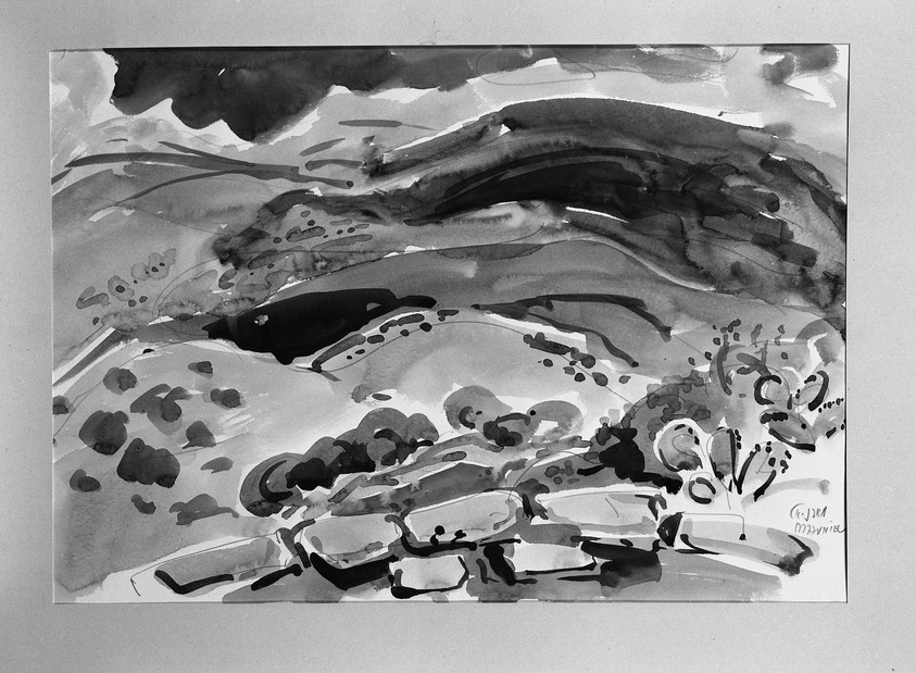 Mordechai Avniel (Israeli, born Russia, 1900-1989). <em>Mount Carmel</em>. Watercolor, 13 3/4 x 19 11/16 in.  (34.9 x 50.0 cm). Brooklyn Museum, Museum Collection Fund, 53.191. © artist or artist's estate (Photo: Brooklyn Museum, 53.191_acetate_bw.jpg)