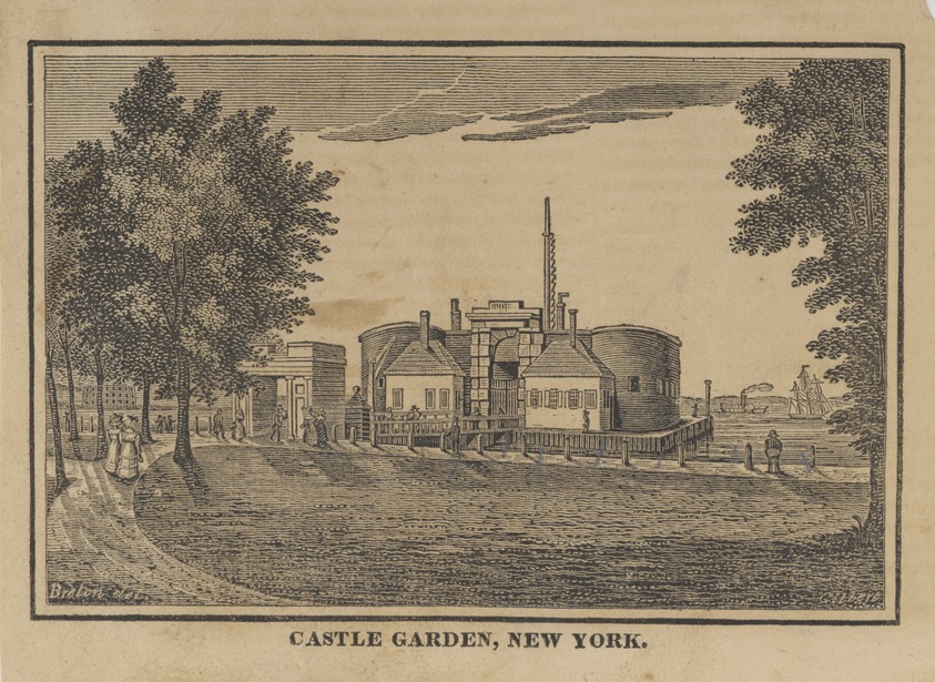 Gilbert. <em>Castle Garden, New York</em>. Woodcut Brooklyn Museum, Dick S. Ramsay Fund, 54.137.2 (Photo: Brooklyn Museum, 54.137.2_PS2.jpg)