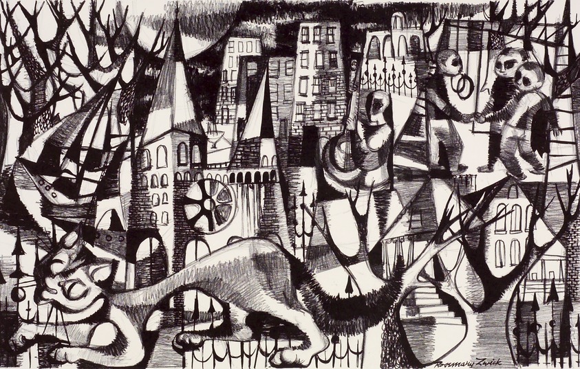 Rosemary Zwick (American, 1925–1995). <em>Fantasy</em>, 1954. Lithograph, Sheet: 18 7/8 x 24 7/8 in. (47.9 x 63.2 cm). Brooklyn Museum, Gift of Artists Equity, Chicago Chapter, 54.153.10. © artist or artist's estate (Photo: Brooklyn Museum, 54.153.10.jpg)