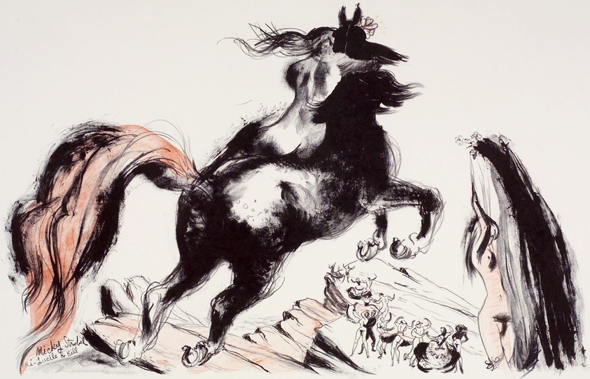 Mickey Strobel. <em>Flight into Fancy</em>, 1954. Lithograph, Sheet: 18 7/8 x 24 7/8 in. (47.9 x 63.2 cm). Brooklyn Museum, Gift of Artists Equity, Chicago Chapter, 54.153.17. © artist or artist's estate (Photo: Brooklyn Museum, 54.153.17.jpg)