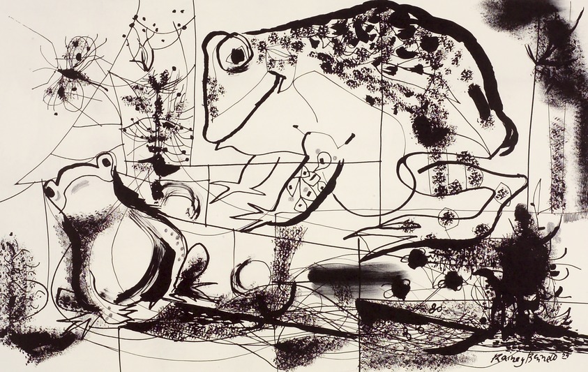 Rainey Bennett (American, 1907–1998). <em>Two Frogs and a Bug</em>, 1954. Lithograph, Sheet: 18 7/8 x 24 7/8 in. (47.9 x 63.2 cm). Brooklyn Museum, Gift of Artists Equity, Chicago Chapter, 54.153.3. © artist or artist's estate (Photo: Brooklyn Museum, 54.153.3.jpg)