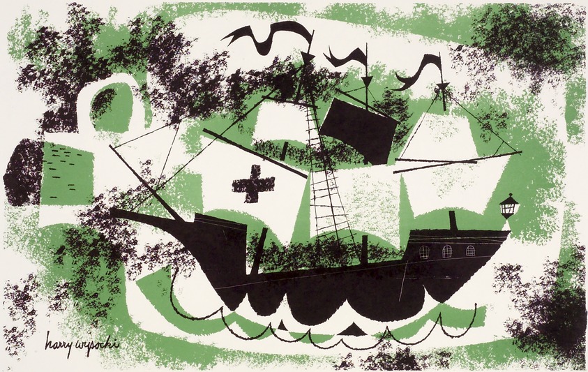Harry Wysocki. <em>Bottled Boat</em>, 1954. Lithograph, Sheet: 18 7/8 x 24 7/8 in. (47.9 x 63.2 cm). Brooklyn Museum, Gift of Artists Equity, Chicago Chapter, 54.153.5. © artist or artist's estate (Photo: Brooklyn Museum, 54.153.5.jpg)